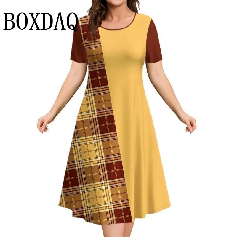 Women's Dresses Contrast Colors Striped Elegant Casual O-Neck Short Sleeve Fashion Dresses