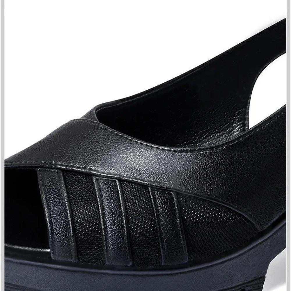 Damen Sandalen Retro Fischmaul Römische Hohl Atmungsaktive Sandalen Klobige Absätze Plateau Tanzschuhe Mama Schuhe Sandalias De Mujer