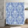 Blue and White Damask Shower Curtain with Waterproof Fabric for Bathroom Decor
