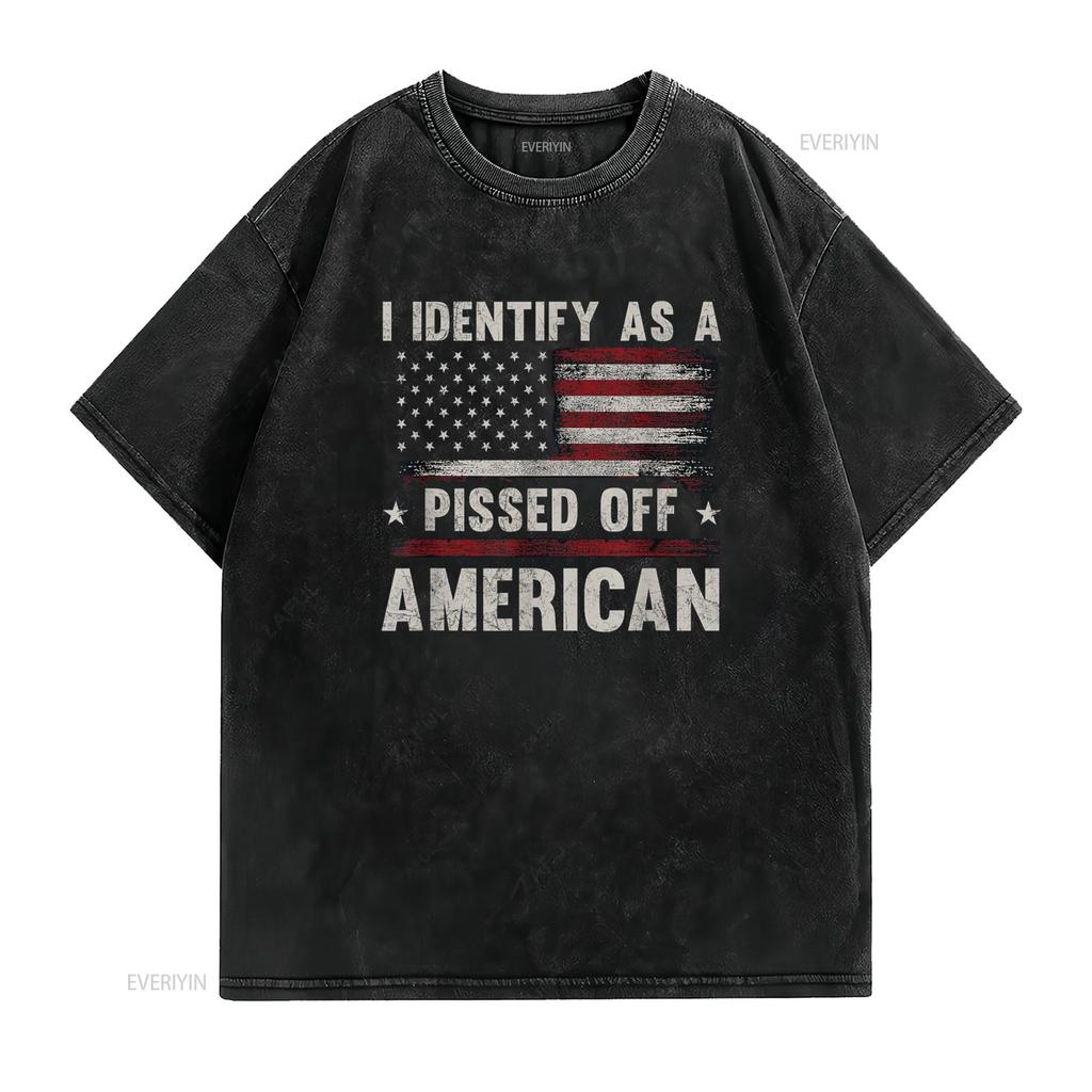 I Identify As Pissed Off American Vintage Flag T Shirt vintage Washed Unisex Top For Everyday Wear Stylish designer clothes
