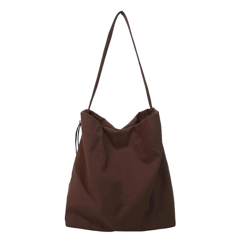 

2026 Nyl Solid Color Zipper Simple Casual Versatile Tote Bags Large Capacity for Daily Commuting Simple Shoulder Bags кавовий