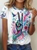 A Women's Springsummer Cute Printed Short-sleeve Round-neck T-shirt. Casual Short-sleeve T-shirt with Springsummer Print. Fashionable Short-sleeve Rou