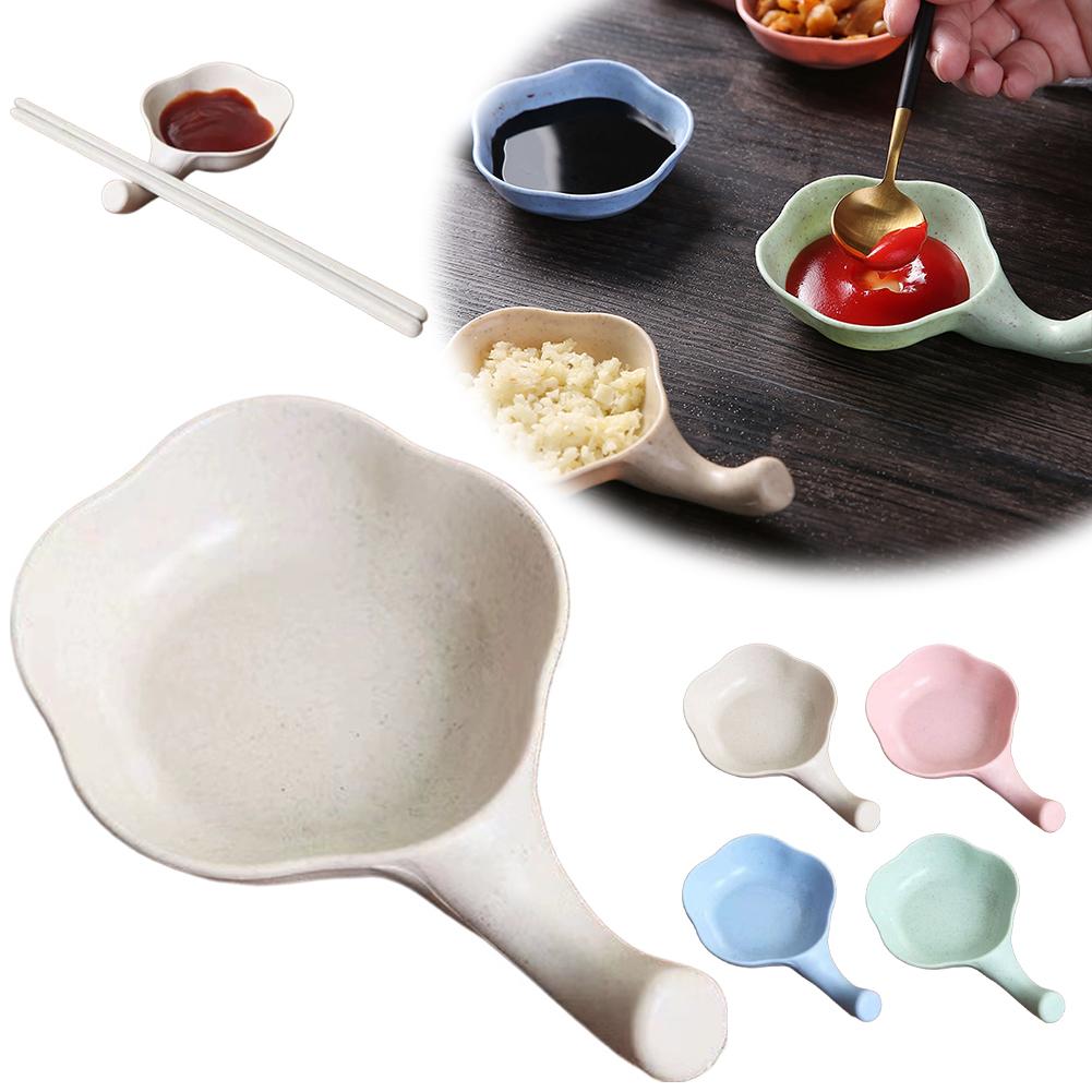 Wheat straw tableware plate with Handle Flower shape Small plate Sauce Vinegar Seasoning Bowl Sauce Snack/Sauce/Vinegar Plate