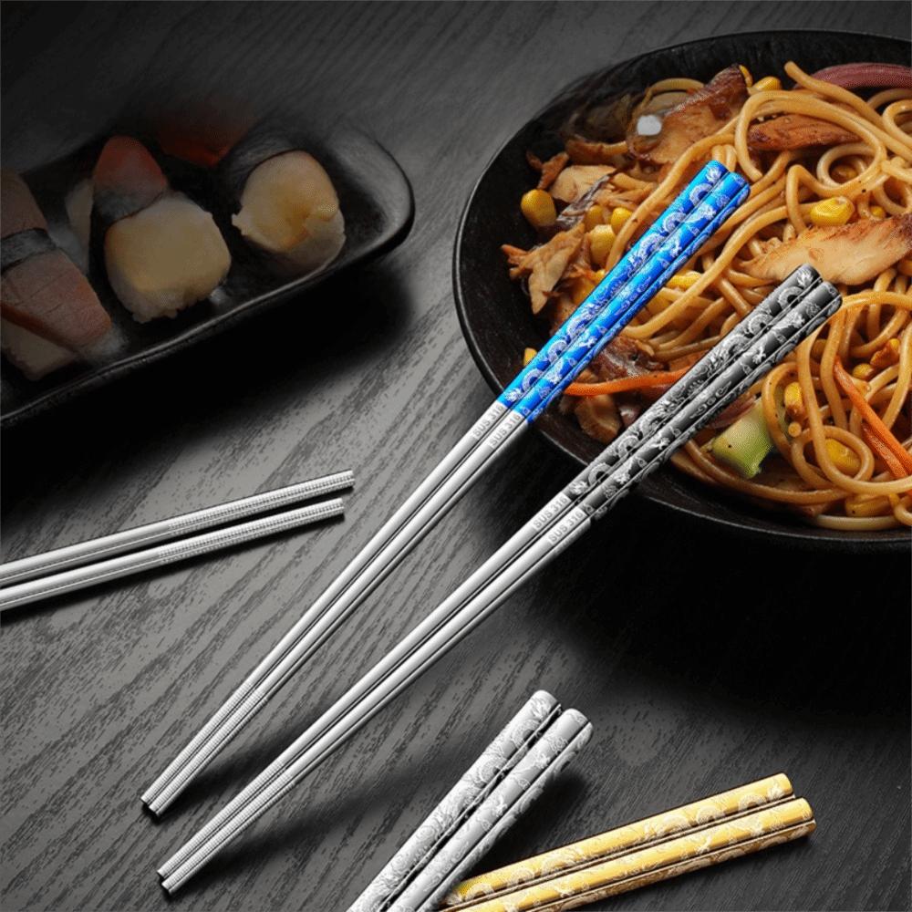 5 Pairs Mold-resistant Stainless Steel Dragon Patter Chopsticks Sushi Chopsticks  Home