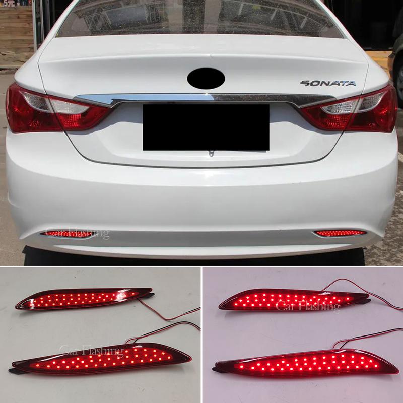 Car Flashing 2PCS LED Rear Bumper Reflector For Hyundai Sonata 8 2010 2011 2012 2013 2014 Brake Light Fog Lamp Turn Signal
