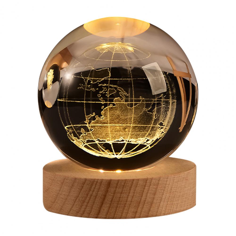 Night Light Room Decor Faux Ball Decoration 3d Engraved Solar System Ball Night Light with Wooden Base Led Lamp for Space