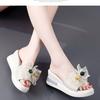 Wedge Heel Slippers Women's Summer Wear 2025 New Bow Fashion Non-slip One-word Heightening Thick-soled Sandals