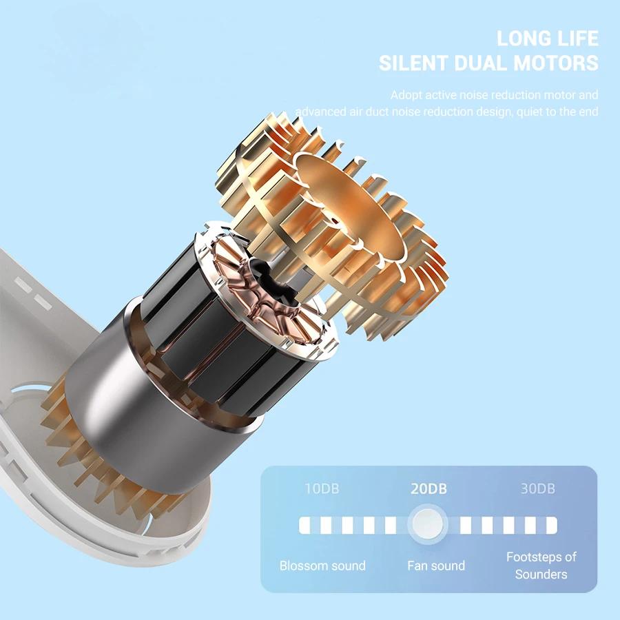 New Hanging Neck Fan Portable Cooling Fan USB Rechargeable 360 Degree Neckband Fan Surround Air Outlets Rapid Cooling Tool