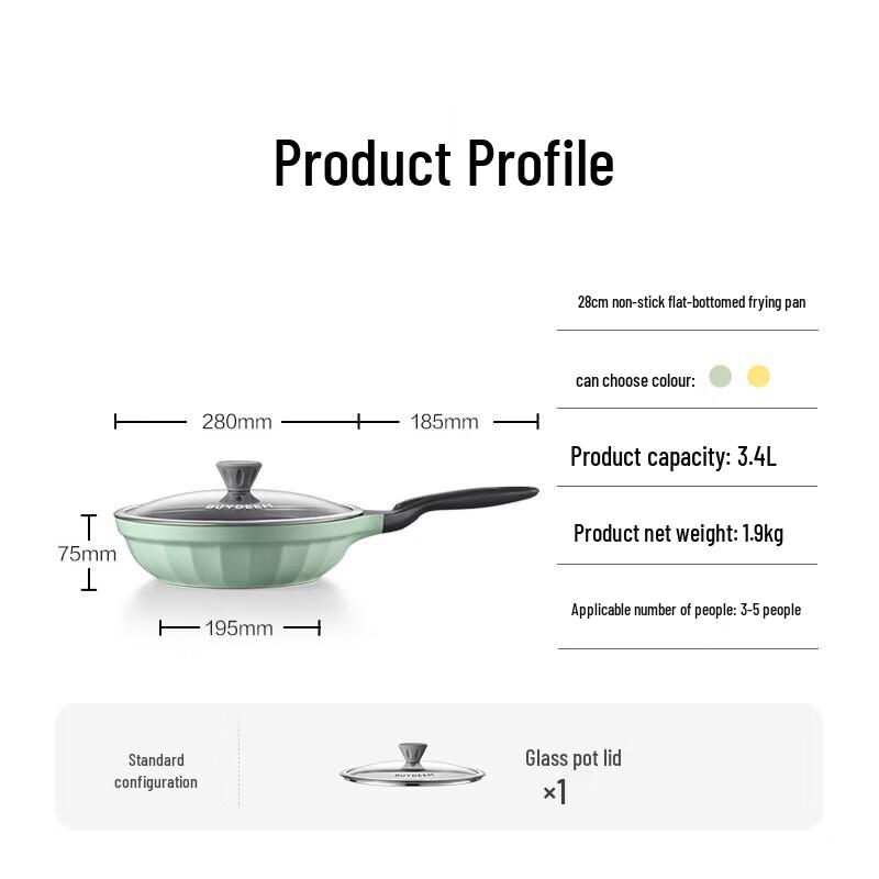 Buydeem 28cm Non-stick Flat Frying Pan