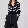 Autumn Women's V-neck Long Sleeved Sweater Striped Knitted Sweater Cardigan Design Sense