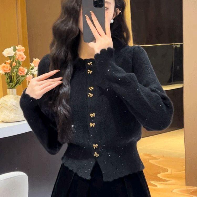 

Шикарный вязаный кардиган на осень и зиму для женщин One Size чёрный