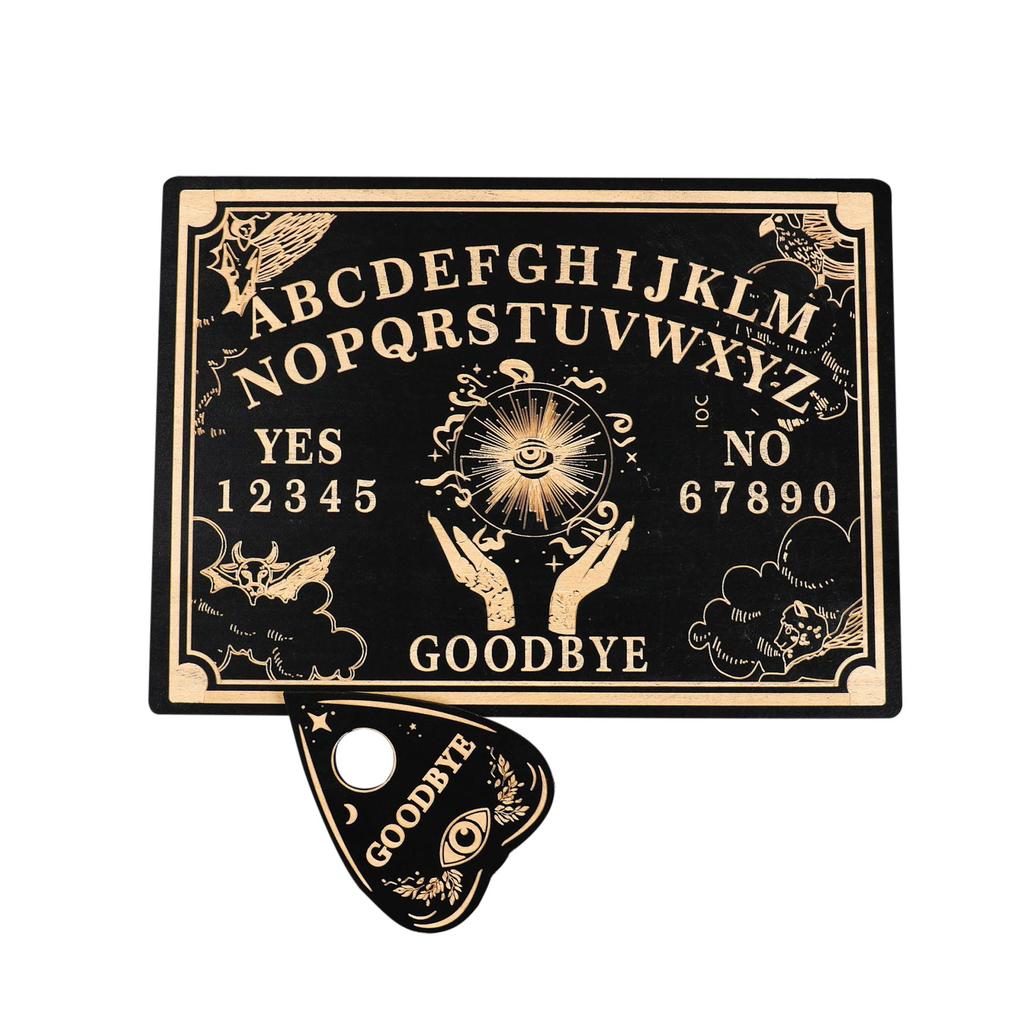 Rectangular Wood Witchcraft Altar Butterfly Compass Plate Dowsing Game Divination Board Carven Wooden Metaphysical Message
