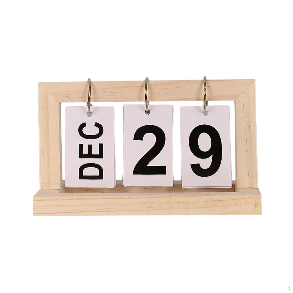 Desk Calendar Desktop Artwork Vintage Standing Decoration ,Flip Wooden