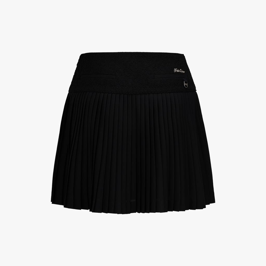 FAIRLIAR GOLF Lace Flare Pleated Skirt (Black)
