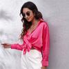 Frühling Blusen Vintage Frauen Elegante Top 2022 Satin Bluse Tops Casual Drehen Unten Kragen Langarm Band Bogen Lose Bluse