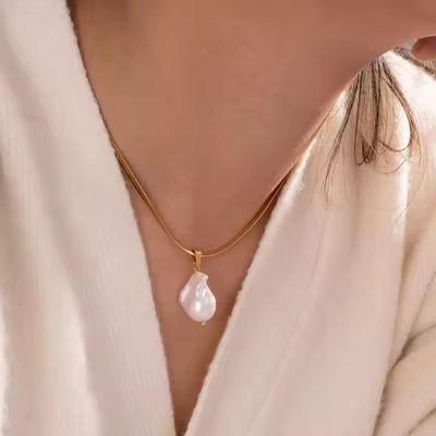 316L Stainless Steel Pearl Snake Chain Necklaces Simple Elegant Non-fading Wedding Bride Jewelry Gifts EL0045