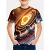 2025 Kids' Breathable Short-Sleeve T-Shirt with 3D Space Print, Stylish and Cool Crew Neck Top for Boys Summer