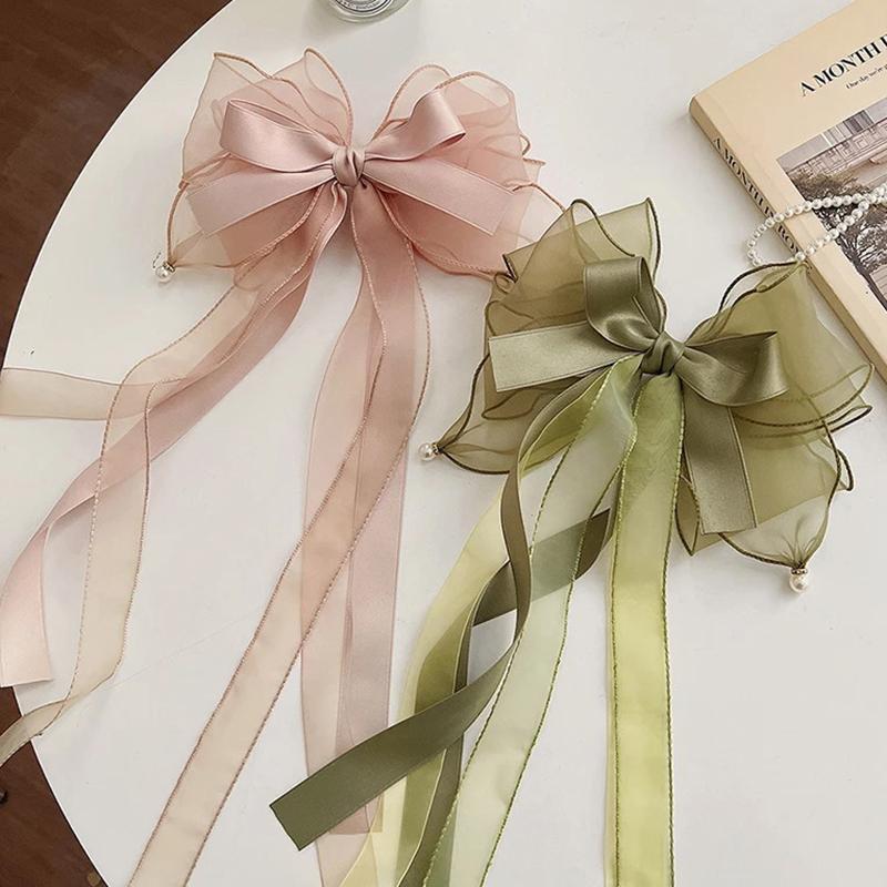 Trendy Large Barrette Hair Clip Multi-Layer Ribbon Bow Hairpins Pearls Hair Pins For Women Girls Hair Accessories Cute Gifts New