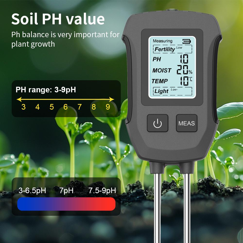 5 In 1 Digital Soil Tester Fertility/Moisture/PH/Temp/Sunlight Meter with Backlight for Plants Lawn Farm Gardening Soli Analyzer