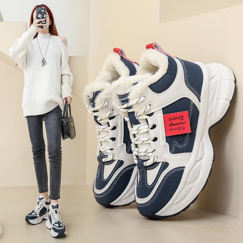 

Женская зимняя обувь для папы на флисовой подкладке, теплая повседневная спортивная хлопковая обувь с высоким берцем Ins Tide