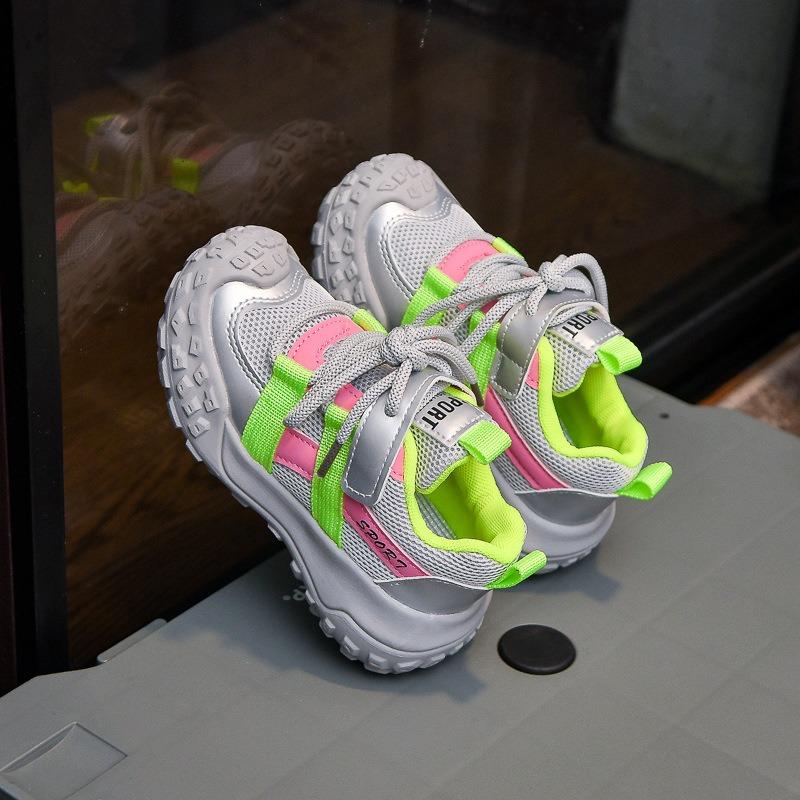 Kids Breathable Mesh Velcro Athletic Running Sneakers Children Tire Sole Casual Dad Shoes