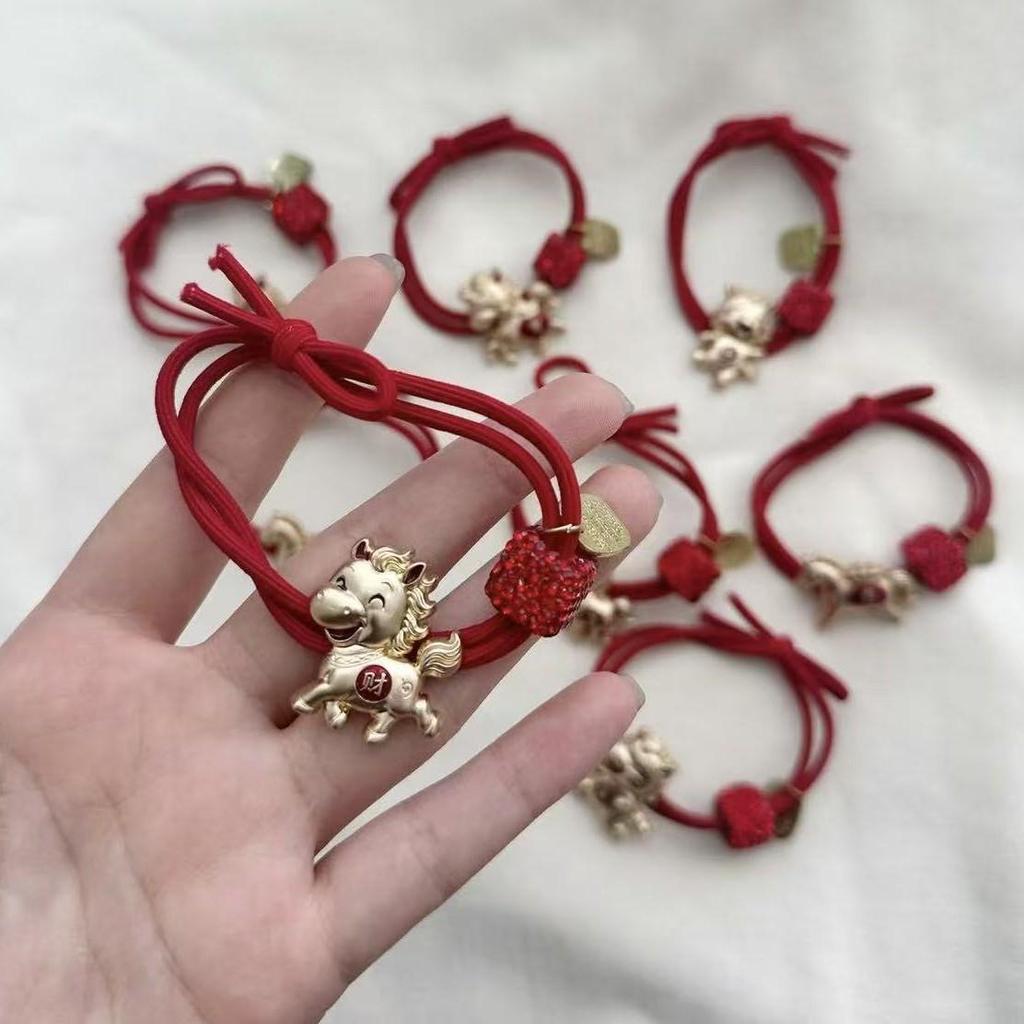 High Elasticity Year of the Horse Red Zodiac Hair Tie for Girls - Festive New Year Hair Accessory
