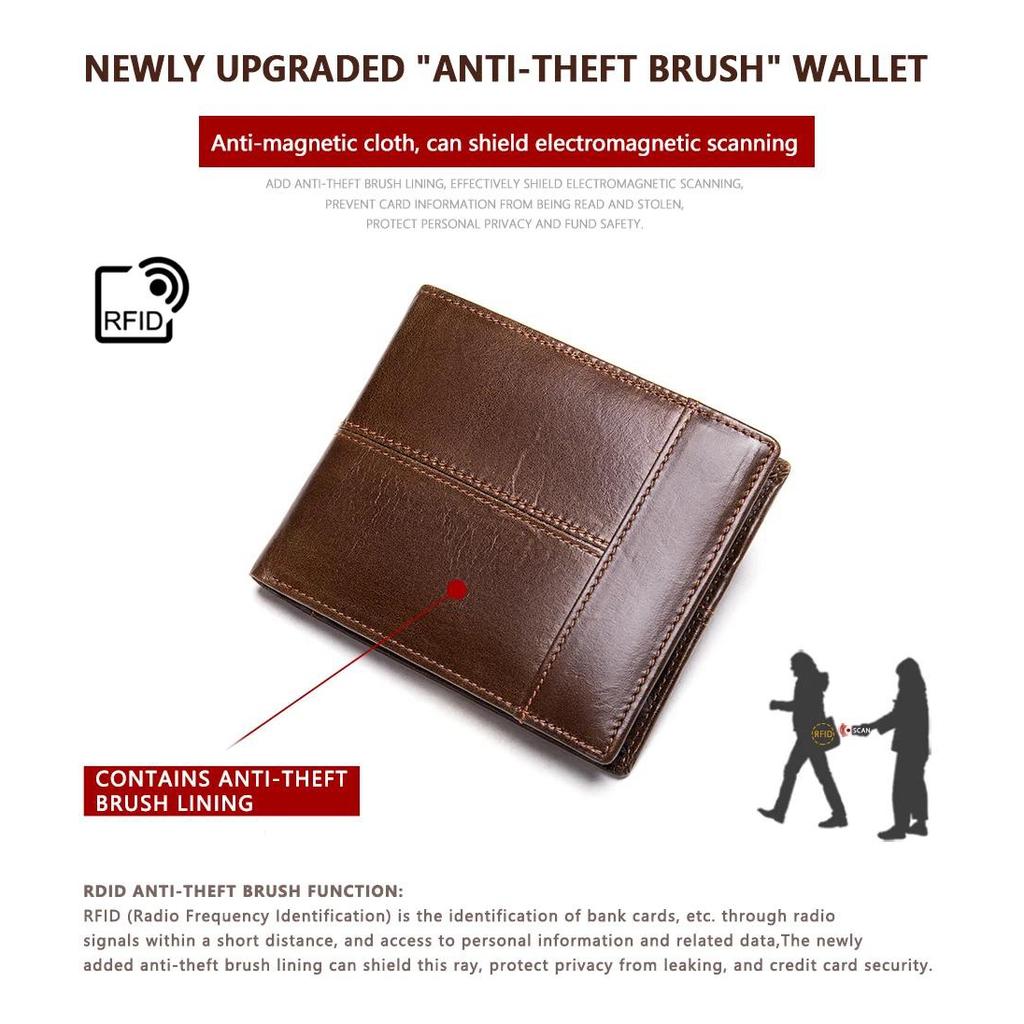 Genuine Leather Wallet with Coin Purse RFID Wallet for Men Cardholder Money Bags