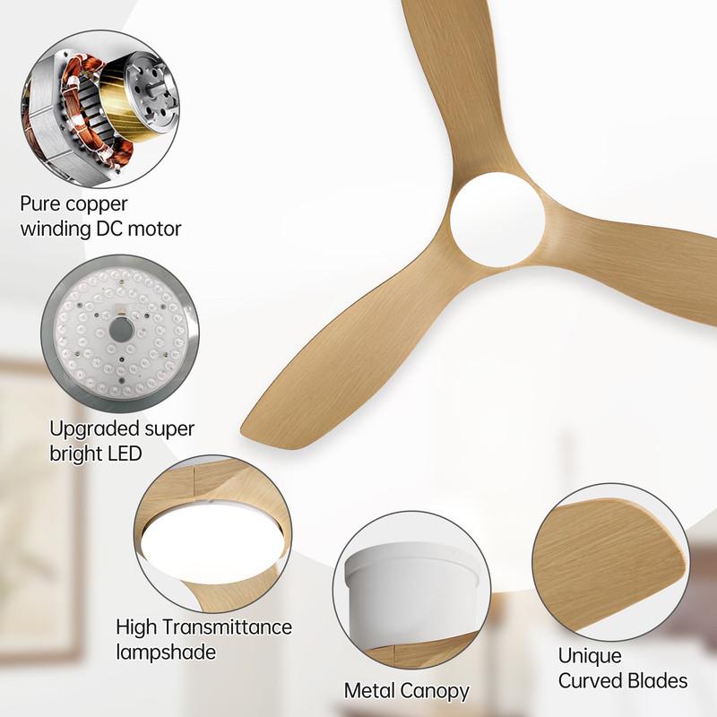 Sofucor Ceiling Fan with Light and Remote Control, White, 132 cm, 3 ABS Blades