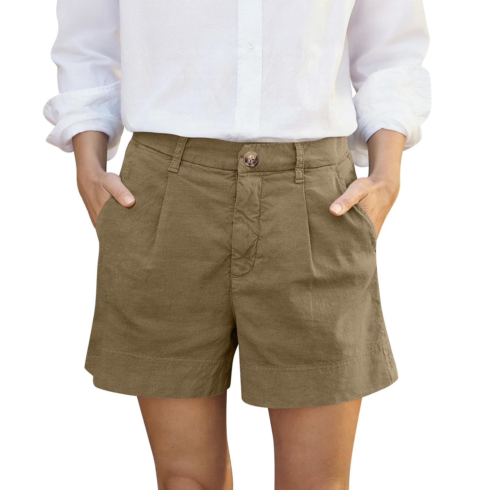 

Women s Cotton And Linen Shorts, With Pockets, Button Closure, Business Casual . XXXL верблюд