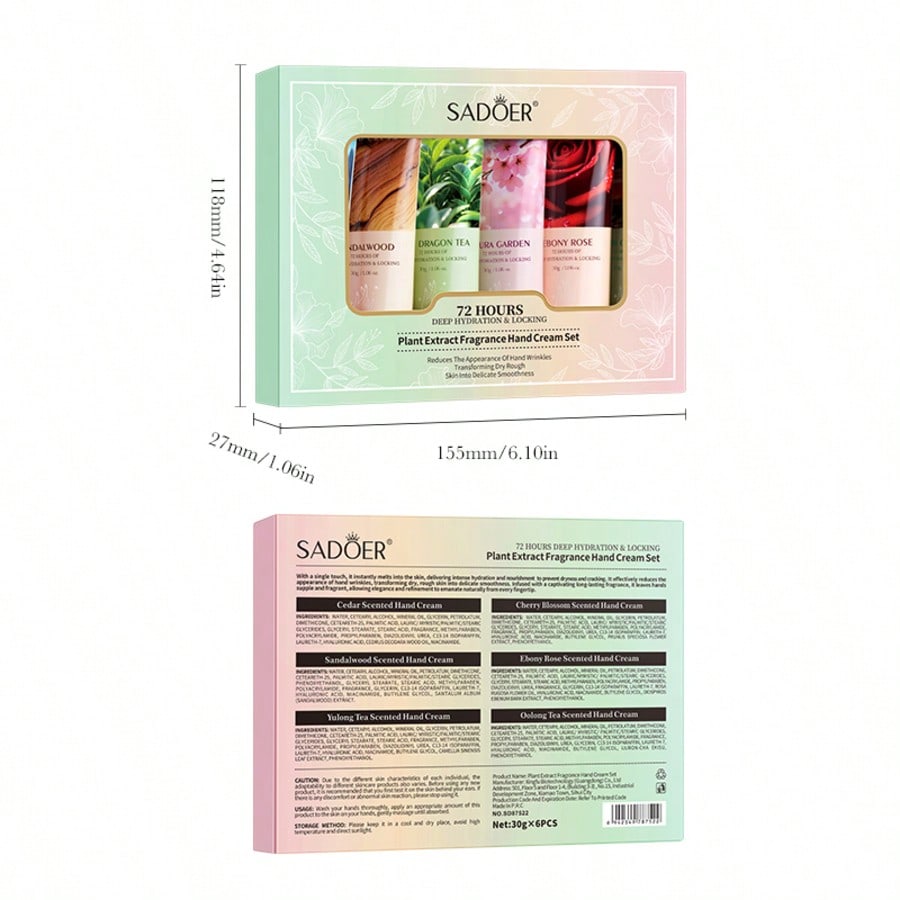 6-Piece Moisturizing Hand Cream Set Plant-Based Formula with Natural Fragrance for Dry Skin Care