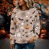 Women's Flannel Long Sleeve Top with Halloween Print Neck Pullover Shirt