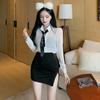 Sexy Chiffon Shirt Women's Long-sleeved Short Skirt Hip-wrapped Secretary Uniform Suit Pure Desire Style Nightdress Spring and Autumn