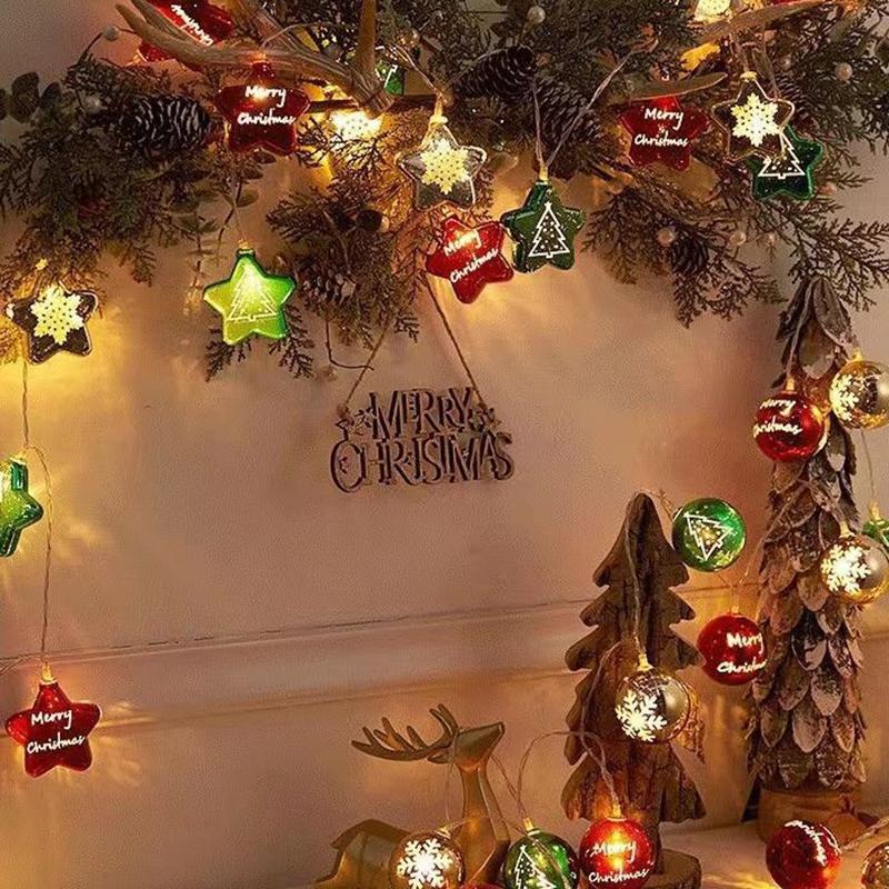 10Light Christmas Decorative Plastic Balls Stars Pendant Battery-operated Garland Xmas Tree New Year Lights String Home Decor