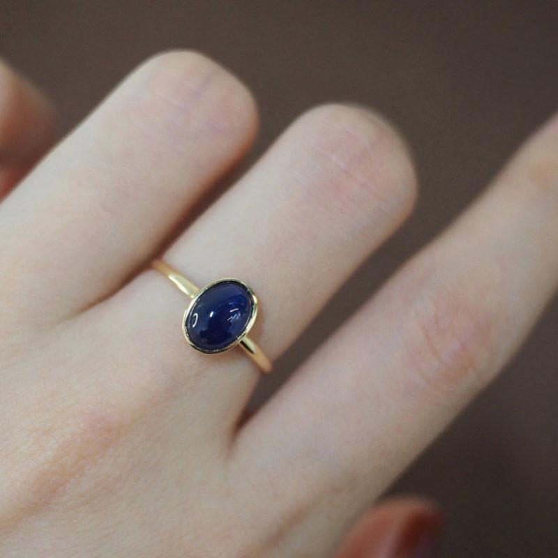 Vintage Style  Inlay Minimalist Oval Sea Blue Gemstone Rings For Women'S Creative Fashion Party Jewelry Adjustable Opening