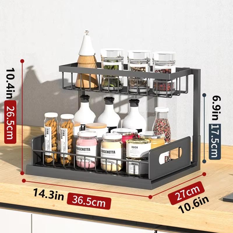 Under Cabinet Organizer 2 Tier Sliding Shelf Organizer for Kitchen Bathroom Space Saver Easy Install