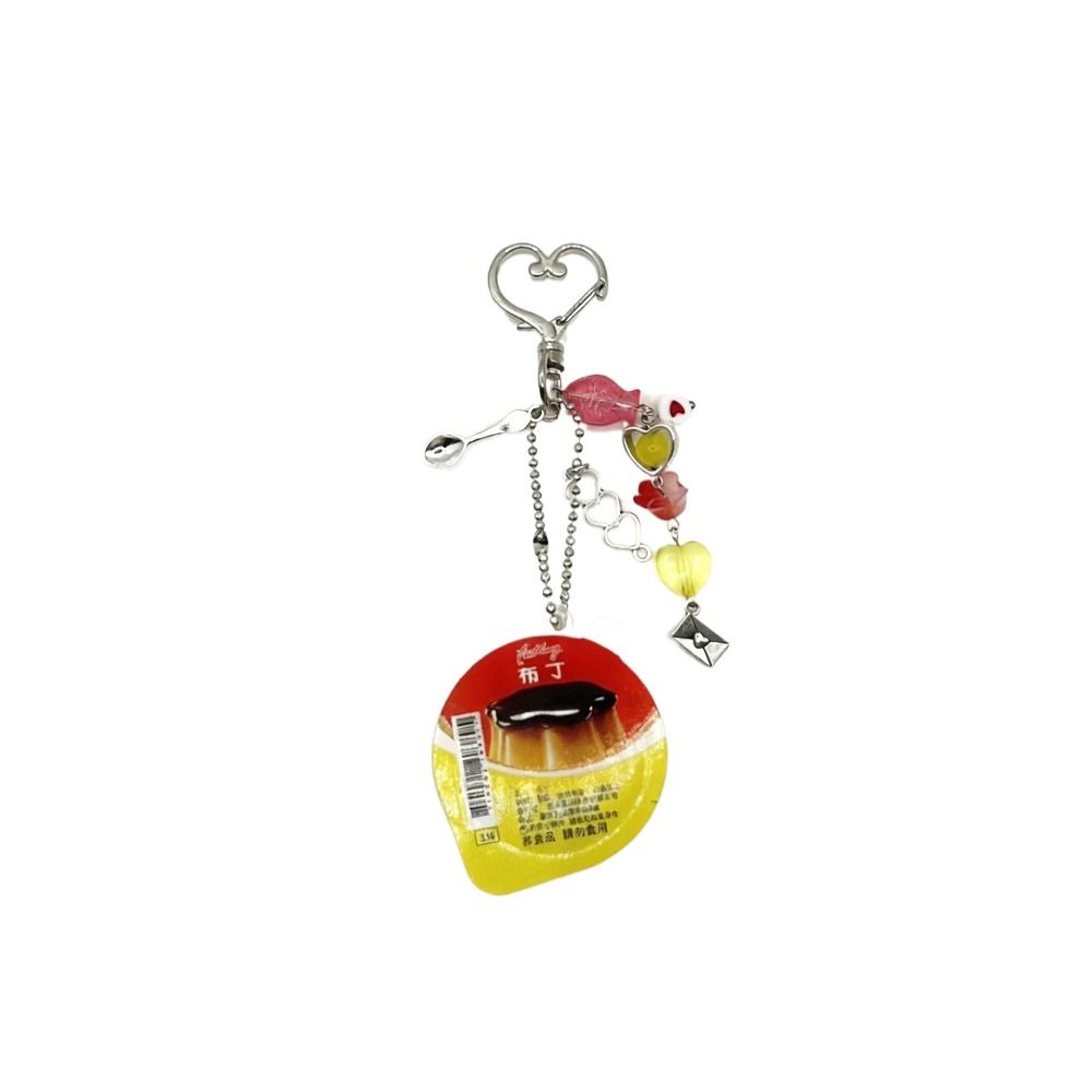 Cute Love Shaped Japanese Pudding Keychain Beaded Y2K Egg Flan Charm Flower Star Butterfly Bow Bag Pendant Backpack Decoration