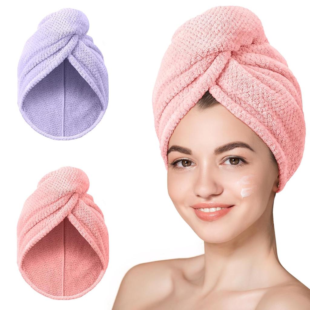 Microfiber Hair Towel, 3 Packs Hair Turbans for Wet Hair, Drying Hair Wrap Towels for Curly Hair Women Anti Frizz (Blue,Grey,Pink)