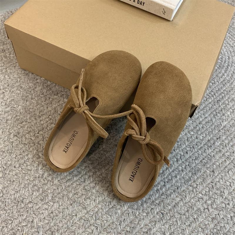 2025 Autumn New Lace-up Bow Bag Head Drag Casual Women's Slippers