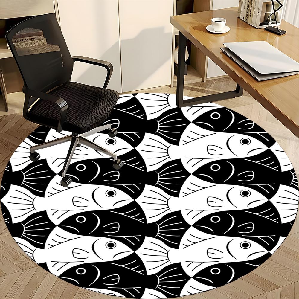 1pc Fish School Office Round Area Rug, Indoor Mat Suitable ForOffice, Under Office Chairs Bedroom Living Room Home Decor, Room Deco t280