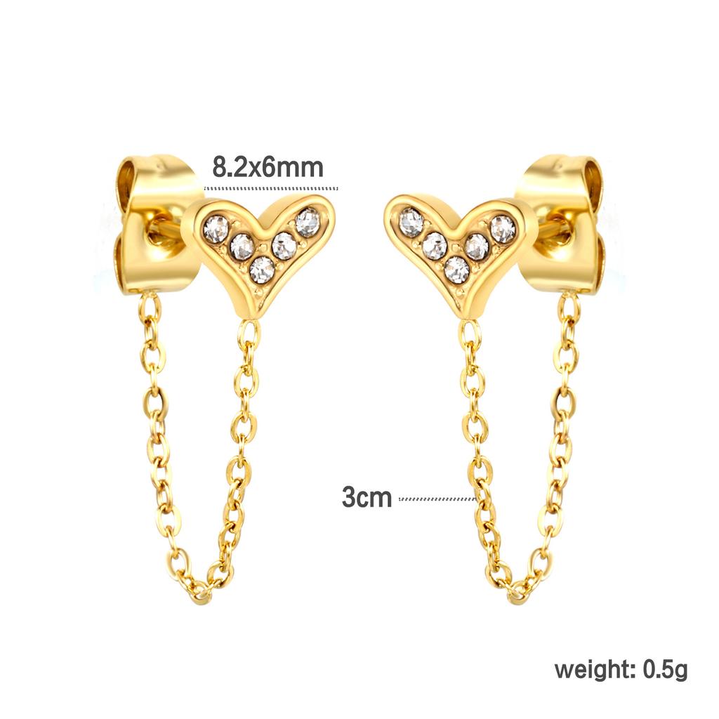 Personalized Long Heart Drip Oil Screw Ear Bone Studs Double Ear Piercing Earrings for Women