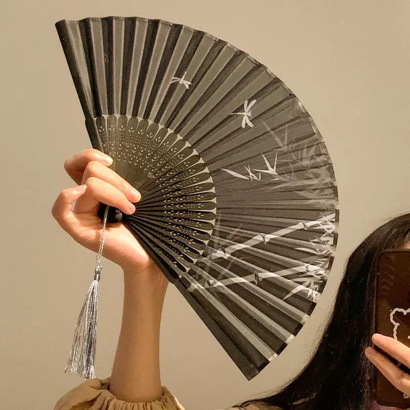 Portable Hand Fold Fan  Chinese Style Dance Props Retro Shell Fan Woman Men Bamboo Wood Silk Flower Folding Fan