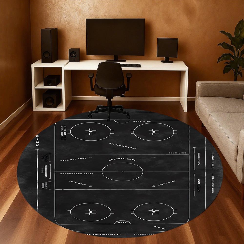 1pc Hockey Rink Pattern Office Round Rugs, Under Chair Round Rugs for Living Room, Bedroom, Bathroom Decoration Carpet 091873