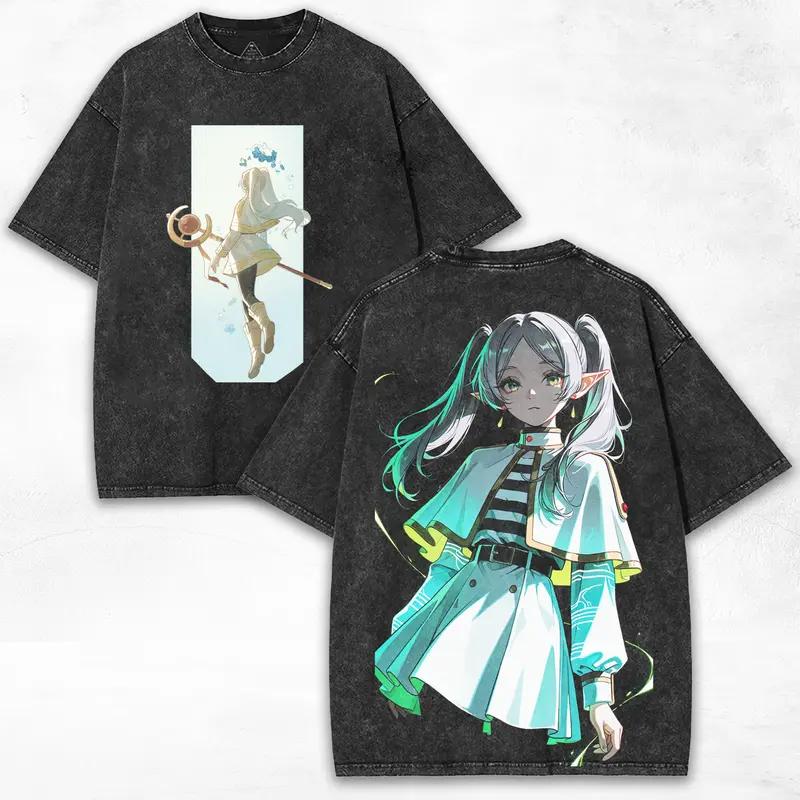 

Anime Frieren Beyond Journey s End Graphic T Shirt Men Women Washed Cotton Tshirts Vintage Casual Clothing Harajuku Male T-shirt XXL