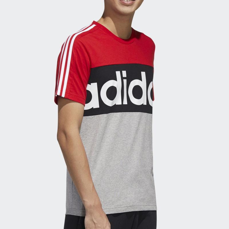 Adidas Essential Colorblock Tee Men Tops Red Black Grey FL0294