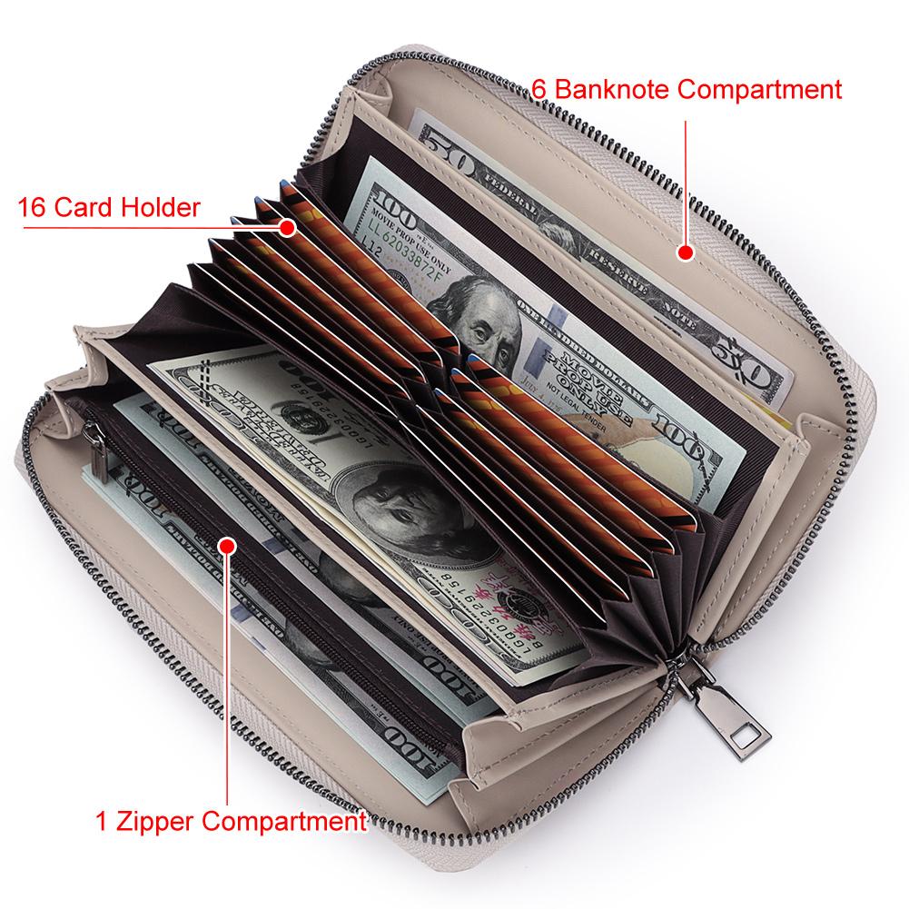 Humerpaul Ladies Wallet Leather Wallet RFID Anti-theft Swipe Wallet Zipper Large-capacity Wallet Multi-card Coin Purse