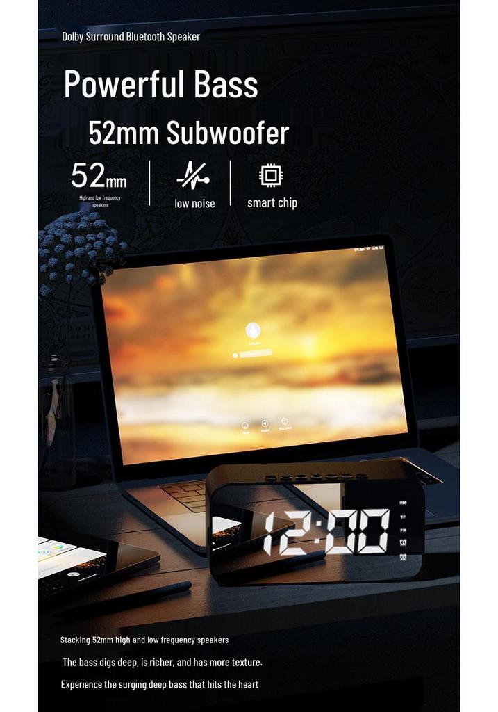 Multifunctional Bluetooth Alarm Clock Speaker with Mirror Display