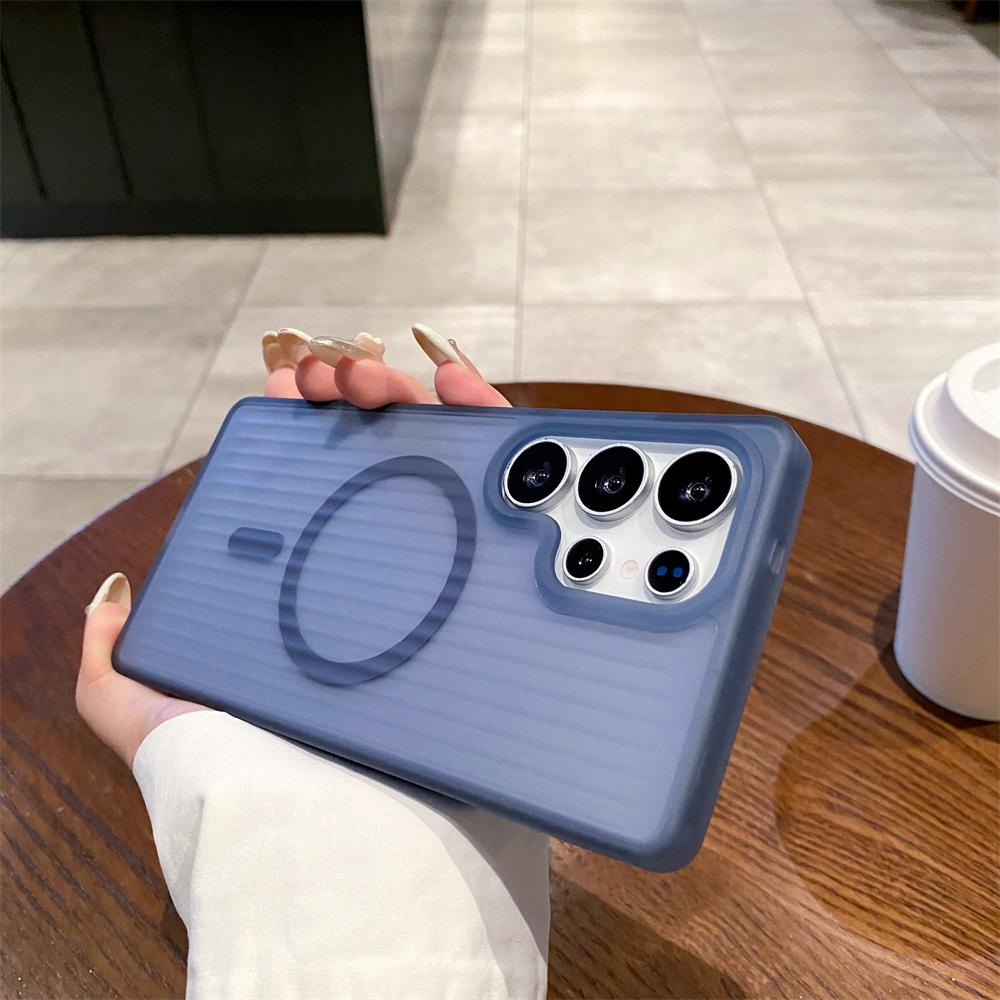 3D Corrugated Stripe Stylish Translucent Silicon Case For Samsung S26 Ultra S25FE S24 Plus Metal Button Protection Enhanced Anti-Drop  Magnetic Cover