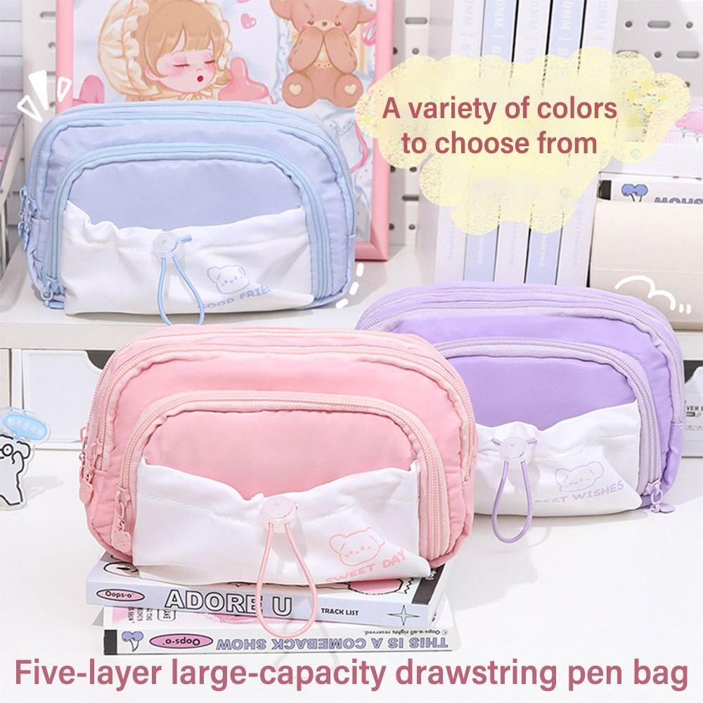 

Drawstring Design Pen Bag Large Capacity Stationery Organizer Simple Storage Bag School Office