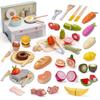 Giant Bean Wooden Pretend Play Food Set with 54 Kitchen Accessories (78 Pieces Total), Pretend Play Cooking Toy, Vegetable and Fruit Cutting Toy, Educ