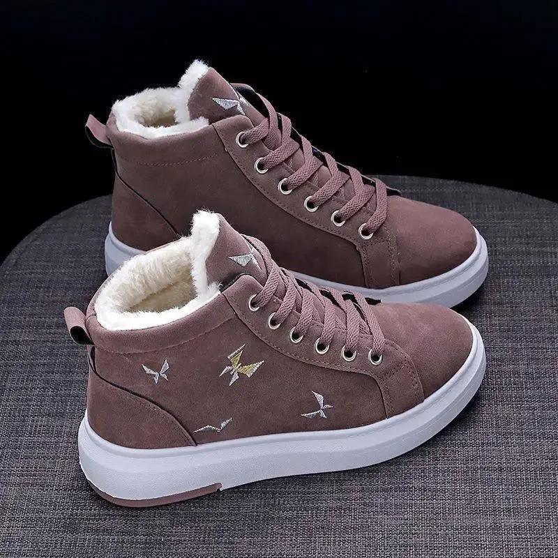 Fashion 2025Winter Boots Women Ankle Boots Warm PU Plush Winter Woman Shoes Sneakers Flats Lace Up Ladies Shoes Women Short Snow Boots